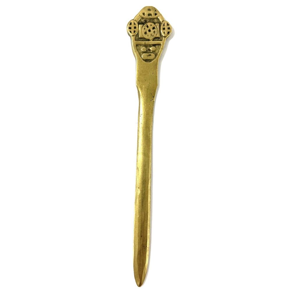 Vintage Brass Tribal Mask Letter Opener Aztec Inca Mayan Style 7” Desk Decor - Picture 4 of 6
